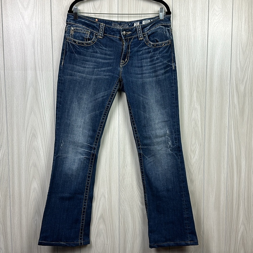 Miss Me Womens Jeans 31 Bootcut Dark Wash Embellish Pockets Stitch Y2K Sequin